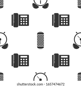 Set Alarm clock , Stereo speaker  and Telephone  on seamless pattern. Vector