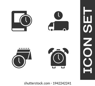 Set Alarm clock, Time for book, Calendar and and Delivery time icon. Vector