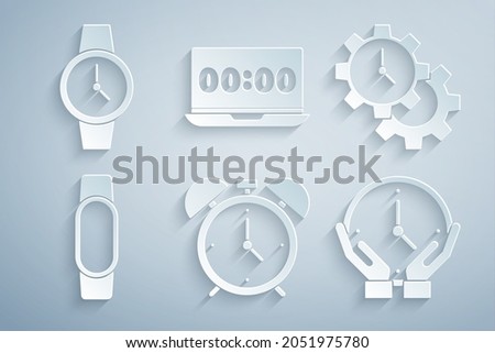 Set Alarm clock, Time Management, Smartwatch, Clock, on laptop and Wrist icon. Vector