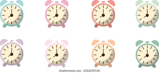 Set with alarm clocks. Cute pastel clock or alarm clocks. Back to school. Flat illustration