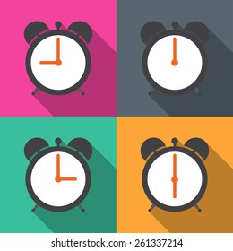 Set alarm clocks with different time from morning till dinner vector