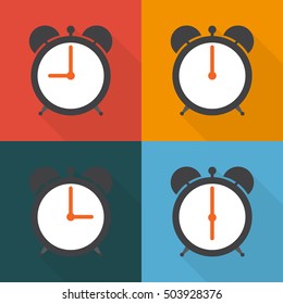 Set alarm clocks with different time from morning till dinner vector