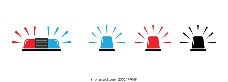 Set von Alarm Sirene Symbol mit anderem Stil. Polizeialarmsirene. Vektorgrafik.
