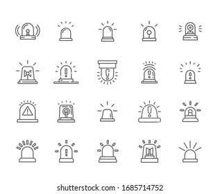 Set of alarm siren Related Vector Line Icons. 