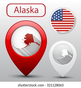 Set of Alaska state with flag america map pointer