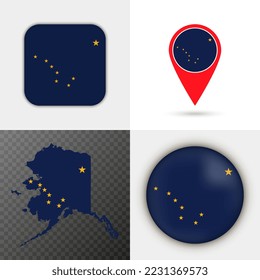 Set Alaska state flag. Vector illustration.