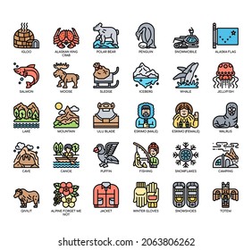 Set of Alaska Symbol thin line and pixel perfect icons for any web and app project. 