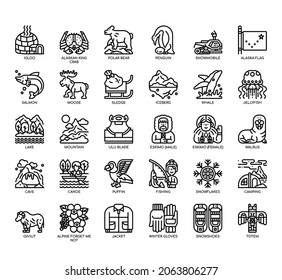 Set of Alaska Symbol thin line and pixel perfect icons for any web and app project. 