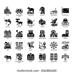 Set of Alaska Symbol thin line and pixel perfect icons for any web and app project. 