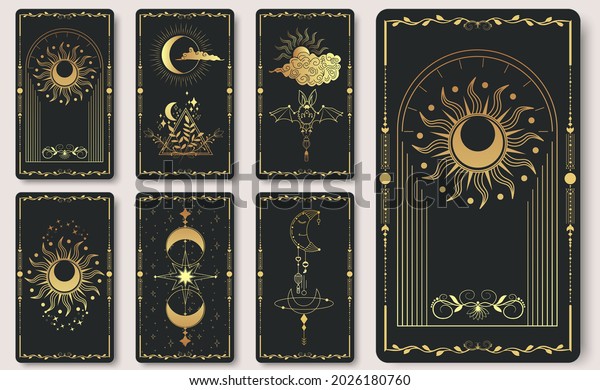 A set of alchemical esoteric mystical magic\
templates for tarot cards, banners, leaflets, posters,brochures,\
stickers. Esoteric linear engravings with astrological symbols.\
Cards with esoteric symbols
