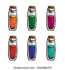 Set of alchemy bottles isolated on white background. Vector game items
