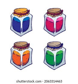 Set of alchemy bottles isolated on white background. Vector game items