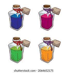 Set of alchemy bottles isolated on white background. Vector game items