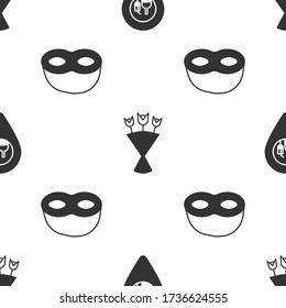 Set Alcohol or beer bar location , Bouquet of flowers  and Festive mask  on seamless pattern. Vector