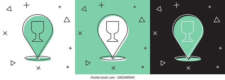 Set Alcohol or beer bar location icon isolated on white and green, black background. Symbol of drinking, pub, club, bar.  Vector Illustration