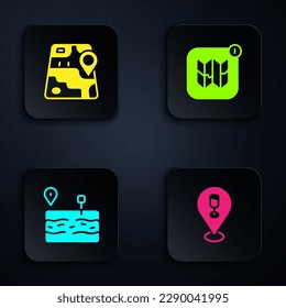 Set Alcohol or beer bar location, City map navigation, Broken road and Infographic of city. Black square button. Vector