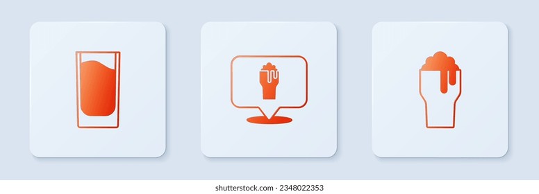 Set Alcohol or beer bar location, Shot glass and Glass of. White square button. Vector