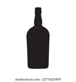 Set of alcohol bottle. Black silhouette of a vessel for various types of drinks. Wine, beer, rum, whiskey, liquor, cognac. Black illustration on white background.