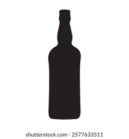 Set of alcohol bottle. Black silhouette of a vessel for various types of drinks. Wine, beer, rum, whiskey, liquor, cognac. Black illustration on white background.