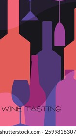 Set of alcohol bottles, glasses, flat design. Vector graphics of a bar poster, menu, wine tasting