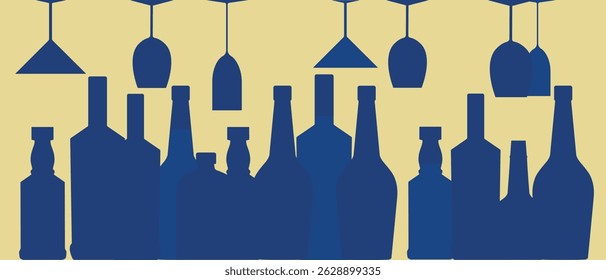 Set of alcohol bottles, glasses, party poster, drinks strong alcohol. Bar menu design, pub, wide selection of wine, whiskey, cocktail, scotch glass with ice, chardonnay - Powered by Shutterstock - Get 15% off with code: PIKWIZARD15