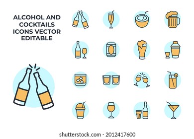 set of Alcohol and cocktails elements symbol template for graphic and web design collection logo vector illustration