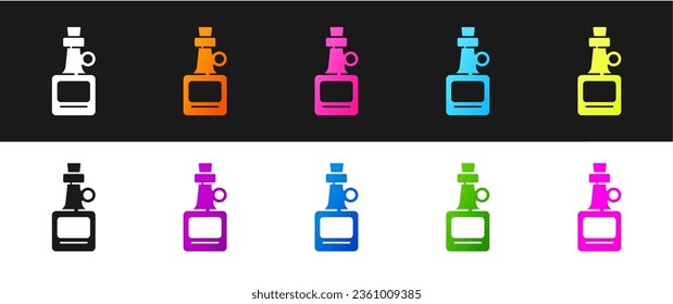 Set Alcohol drink Rum bottle icon isolated on black and white background.  Vector