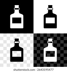 Set Alcohol drink Rum bottle icon isolated on black and white, transparent background.  Vector