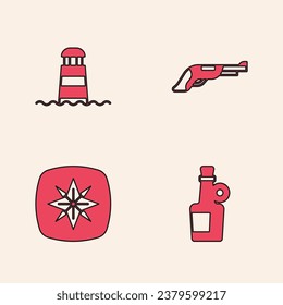 Indique el icono Rum, Lighthouse, Vintage y Wind Rose. Vector