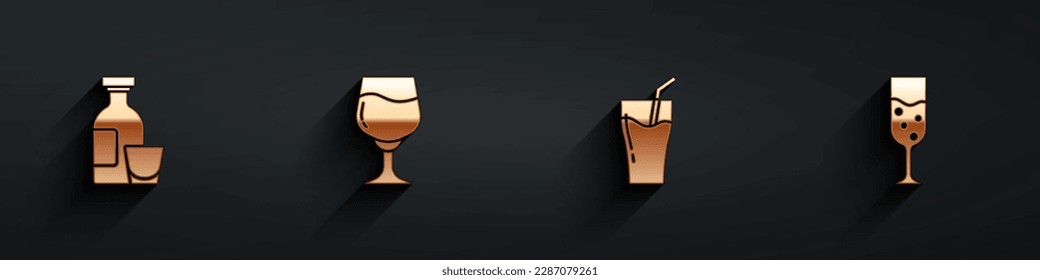 Ponemos a su disposición Rum, Vidrio, Vidrio de jugo y un icono de champán con sombra. Vector