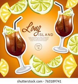 Set of Alcohol Drinks and Cocktails : Long Island iced Tea : Vector Illustration
