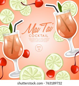 Set of Alcohol Drinks and Cocktails : Mai Tai : Vector Illustration