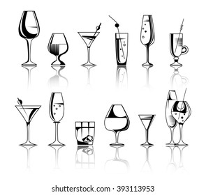  Set of alcohol drinks and cocktails. Vector illustration