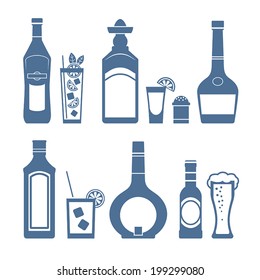 Set of alcohol drinks and coctails icons. Vector.