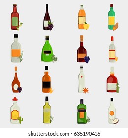 Set of alcohol drinks color flat icons for web and mobile design