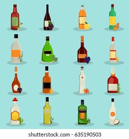 Set of alcohol drinks color flat icons for web and mobile design