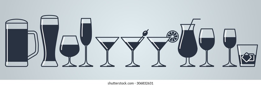 set of alcohol drinks icons