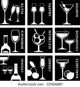 Set of Alcohol Drinks icons. Tumblers set for alcohol drinks, cocktails and ice cream.