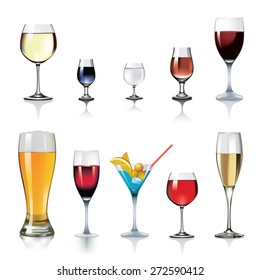 Set of alcohol drinks isolated on white. Vector illustration