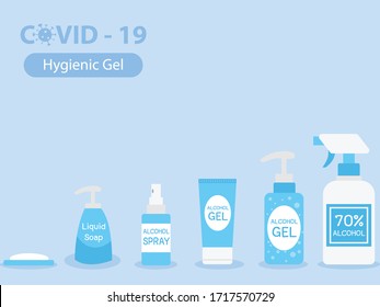 Set of Alcohol Gel, Alcohol Spray, Soap, Liquid Soap. kill virus by Wash hand and spray hand.Medical Health care concept, 