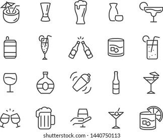 set of alcohol icons, such as wine, champagne, beer, whisky, cocktail