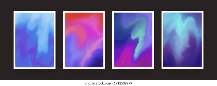 Set of alcohol ink splash drip backgrounds. Colorful watecolor posters collection. Modern abstract backdrops vector design.