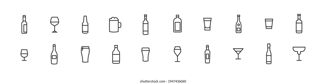 Set of alcohol line icons. Premium pack of signs in trendy style. Pixel perfect objects for UI, apps and web. 