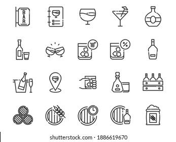 set of alcohol thin line icons, drinks, bar, pub