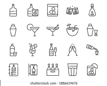 set of alcohol thin line icons, drinks, bar, pub