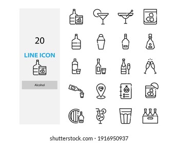 set of alcohol thin line icons, cocktail, pub, bar, drinks, 
