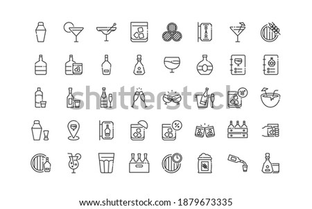 set of alcohol thin line icons, drinks, bar, restaurant