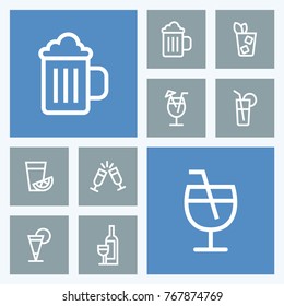 Set of alcohole vector line icons. Party and celebration pictogram.