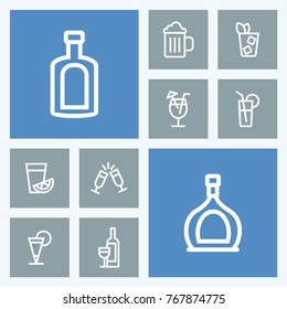 Set of alcohole vector line icons. Party and celebration pictogram.