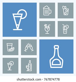 Set of alcohole vector line icons. Party and celebration pictogram.